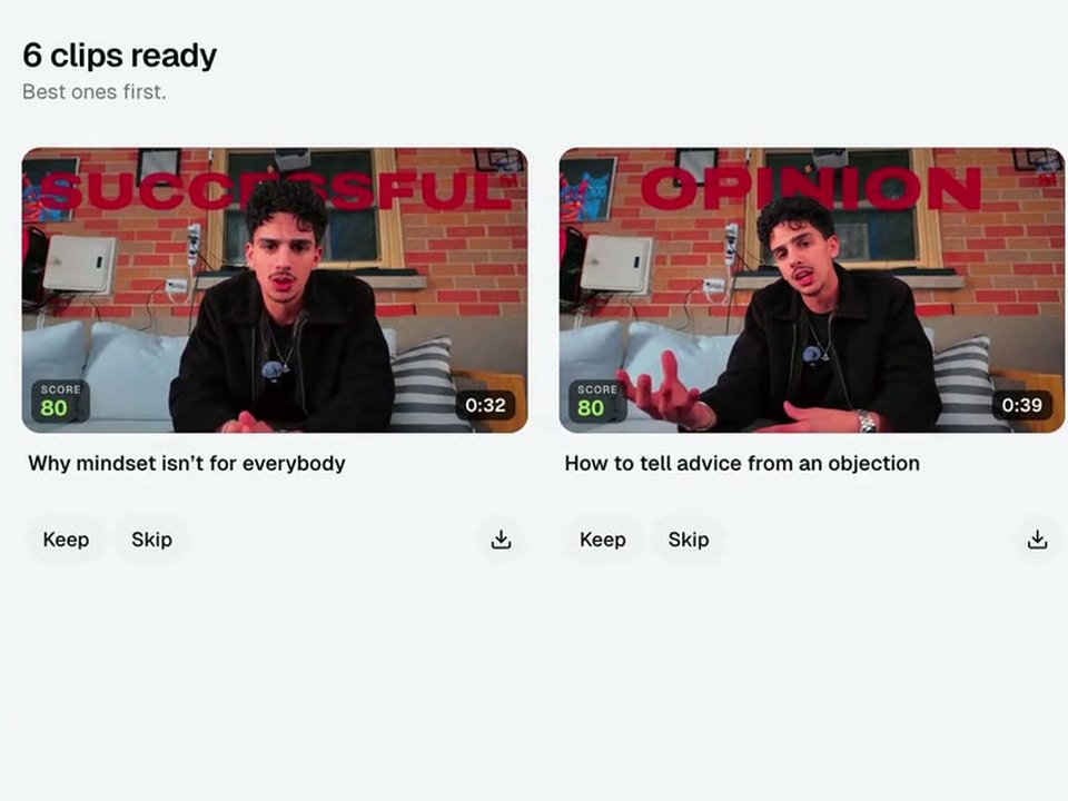 Clypmint finding the best clips in a long video, each one scored