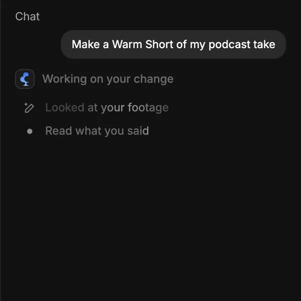 The chat listing its steps: looked at your footage, read what you said