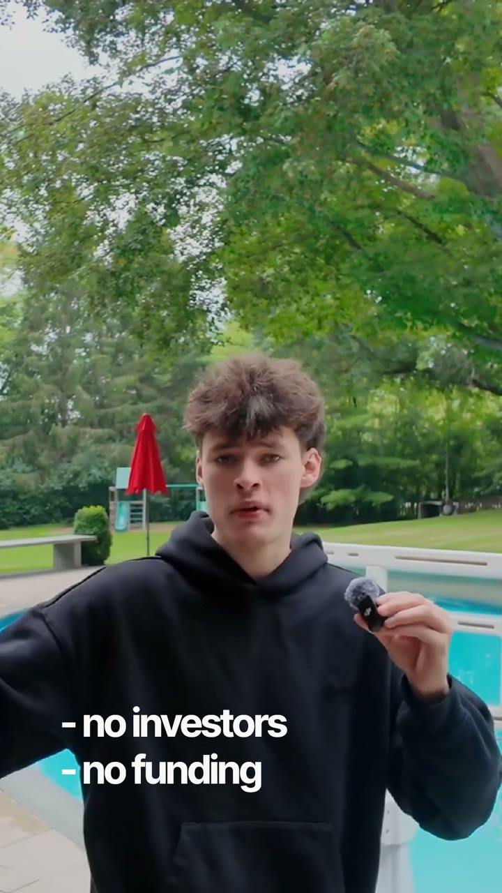 A frame from our co-founder’s walk-and-talk by a pool, edited in the Personal brand style