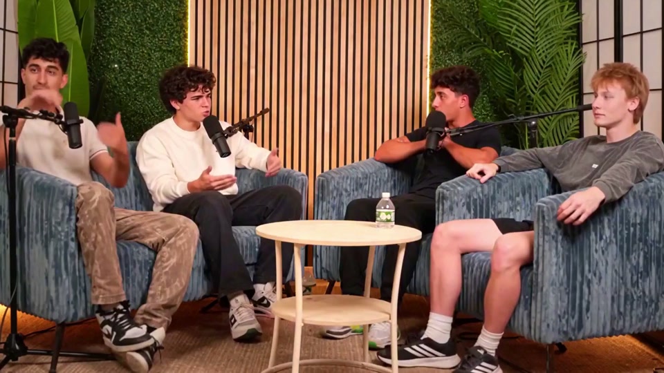 A frame from an AI-generated presenter in a group podcast, edited in the Podcast style